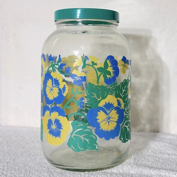 Vintage Large Floral Pansy Print Gallon Storage Jar With Lid - Picture 3 of 14